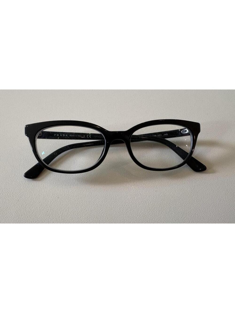 PRADA Eyeglasses VPR 13V 1AB-1O1 53-17 145 Shiny Black Cat-Eye Frames only